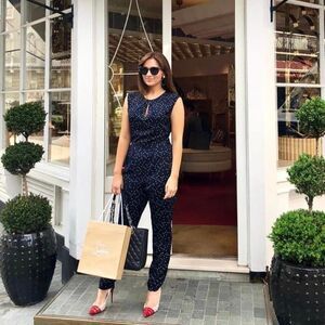 Reiss Jumpsuit Womens 0 Navy Polka Dot Elegant Quiet Luxury Soft Glam Romper